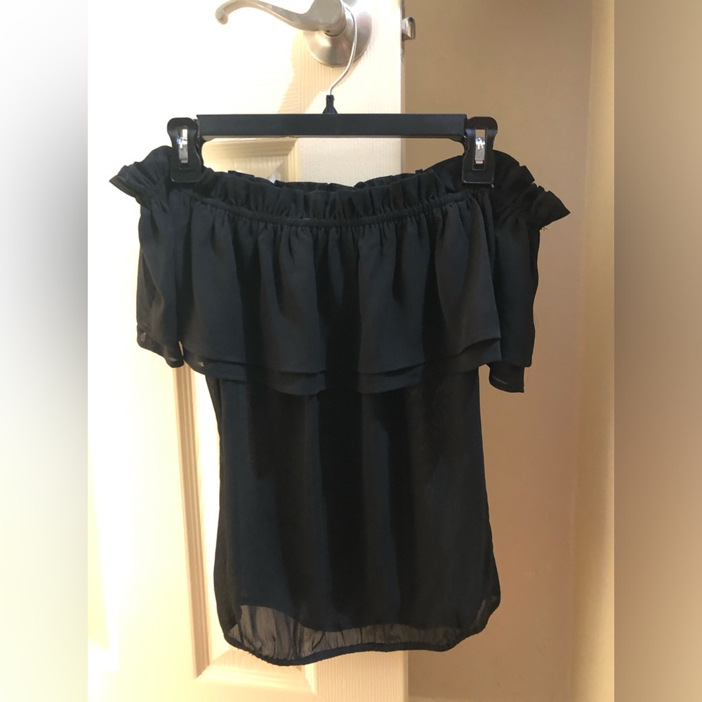 Guess Black Off-Shoulder Ruffle Camisole